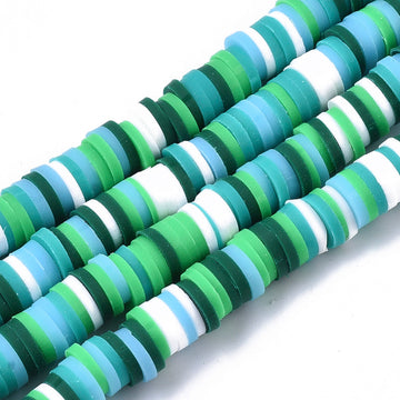1 Strand, 6mm, Heishi Beads, Environmental Handmade Polymer Clay Beads, Disc/Flat Round  in Green Shades